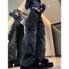 Women's Black Gothic Loose Work Jeans with Stars Harajuku Y2k Aesthetic Vintage Jeans Pockets Design Trousers