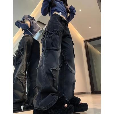 Женские черные готические свободные рабочие джинсы со звездами Harajuku Y2k эстетические винтажные джинсы карманы дизайнерские брюки