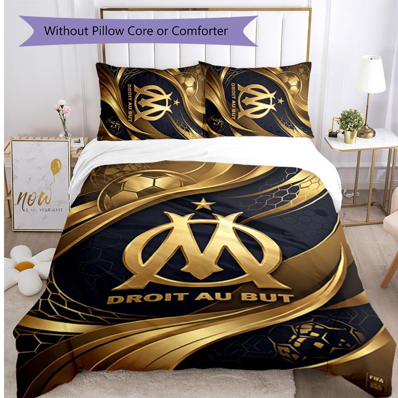 Olympique Lyonnais FC Printed 3PCS Bedding Set Breathable Duvet Cover with Pillowcases Decorative Bed Linen for Bedroom Home