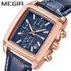 Bestselling Megir Men's Retro Chronograph Square Watch with Genuine Leather Strap 2028
