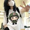 Унисекс Хлопковая Футболка в Стиле Streetwear с Дерзким Мультяшным Дизайном Медика Кавайный Топ в Военном Стиле для Модных Людей