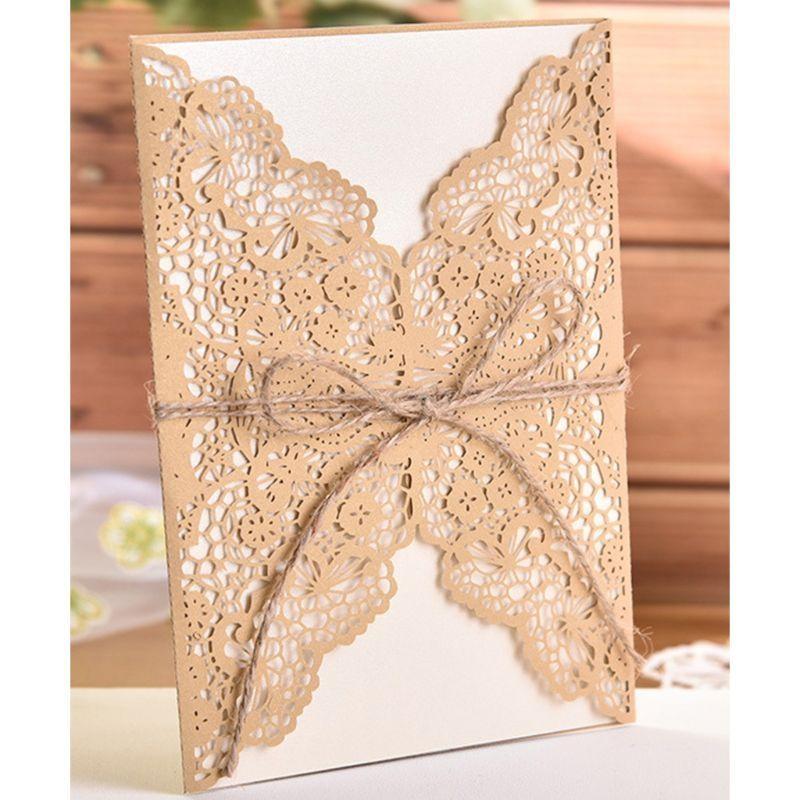 652F 50 шт. Свадебные пригласительные открытки с вырезом, Приглашения на вечеринку с вкладышами из крафт-картона коричневого цвета для свадьбы, вечеринки в честь рождения ребенка