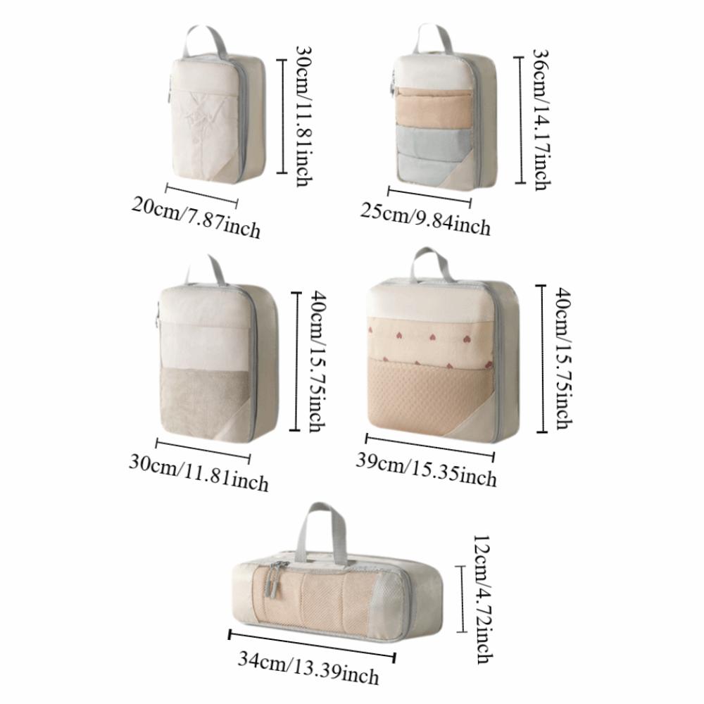 5Pcs Compression Luggage Organizer Packing Cubes Mesh Surface Clothes Storage Bag  Dormitory