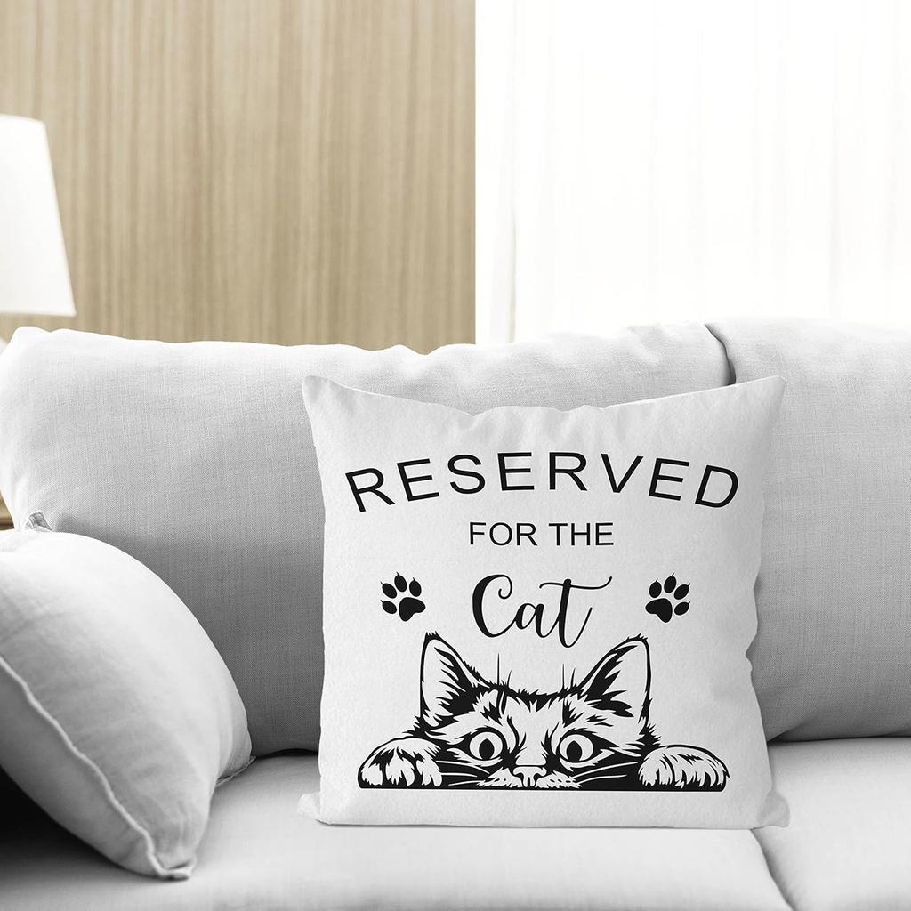 IWXYI Reserved for The Cat Throw Pillow Cover 18x18 Inch, Funny Seat Cushion Pillow Case, Decorative Pillowcase for Home Decor