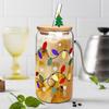 Color Changing Christmas Glass Cup with Lid Straw Brush Reusable Glass Iced Coffee Cup