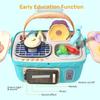 Kids Picnic Kitchen Playset Portable Pinic Basket with Musics & Lights Play Foods Sink Pretend Play Oven Toys for Boys and Girls