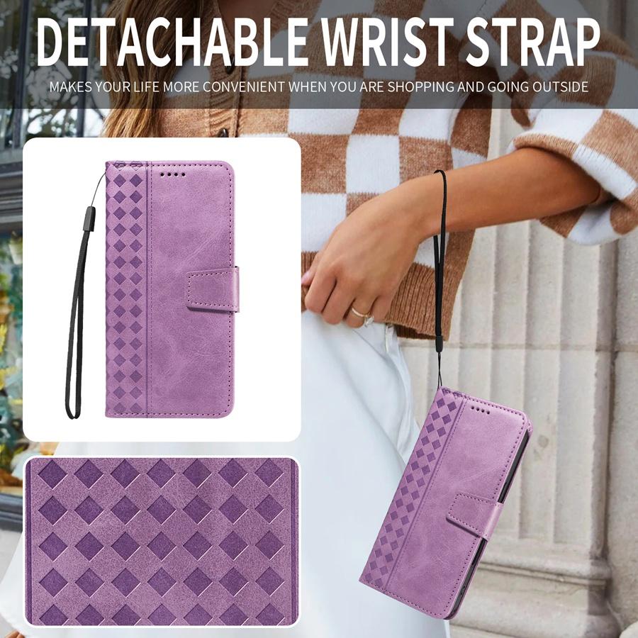 Однотонный Роскошный Тисненый Геометрический Чехол-кошелек для карт для iPhone/Samsung/Xiaomi Магнитная застежка Чехол для телефона Ремешок для руки Флип-крышка