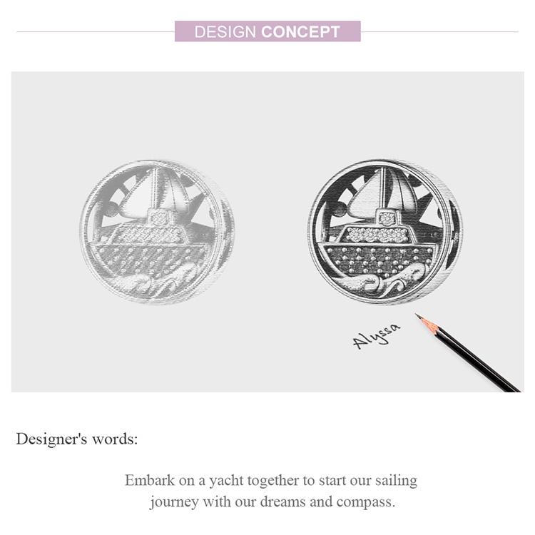 BAMOER 925 Sterling Silver Compass Round Metal Beads for Women Bracelet Bangle & Necklace