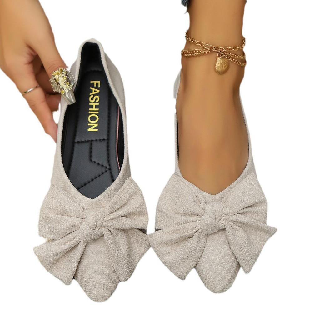 2024 Autumn Women's Plus Size Bow Pointed Toe Loafers - Flat European & American Casual Shoes