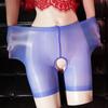 Transparent Sexy Boxer Shorts Women's Sexy Glossy Open Crotch Panties Female Lace Panties Oil Glossy Crotchless Boxer Shorts