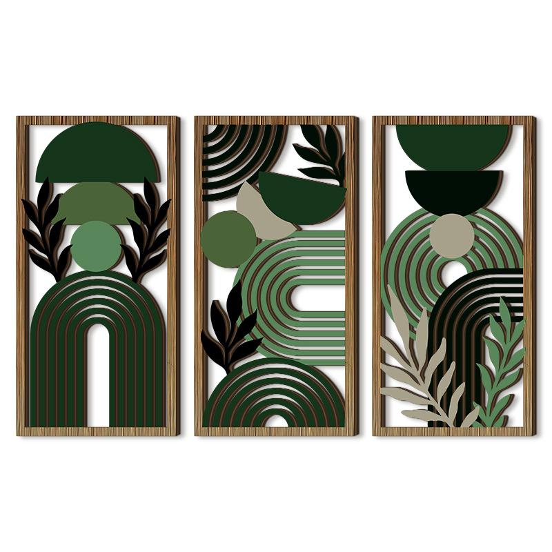 Деревянное настенное украшение из 3 частей в богемном стиле, подвеска для стены в стиле фермерского дома, геометрические подвесные декоративные деревянные изделия