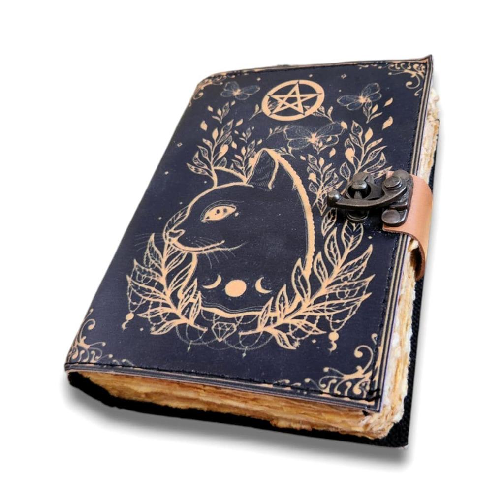 Cat Personalized Gift for Her Leather Dairy Journal Sketchbook Album with 100 Sheets of Deckle Edge Paper