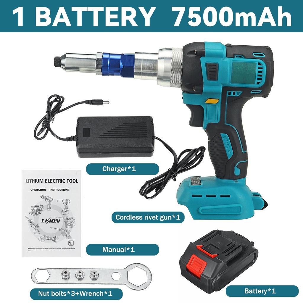 10000N щеточный электрический пистолет для заклепок, беспроводной пистолет для заклепок, гайка, дрель, клепальный инструмент, отвертка 2,4-5 мм для батареи Makita 18 В