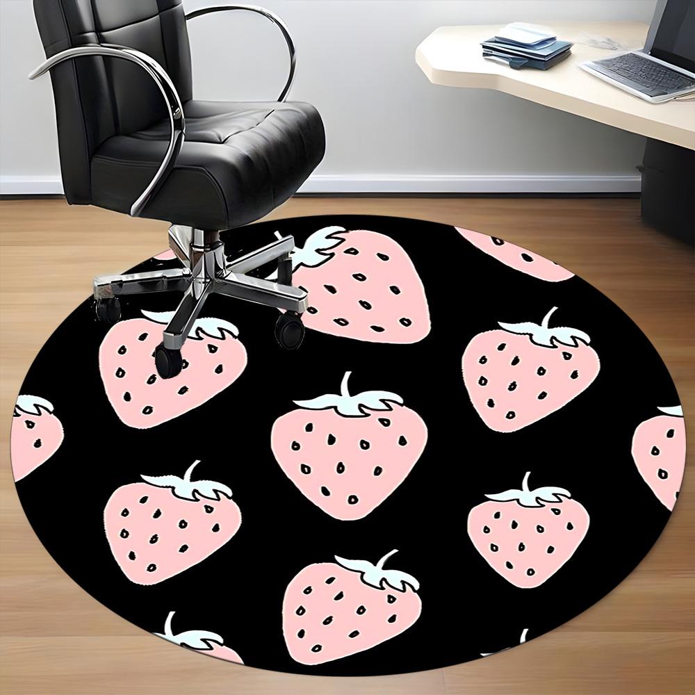 1pc Strawberry Pattern Office Round Area Rug, Mat Suitable For Office, Under Office Chairs Bedroom Living Room Home Decor, Room Deco