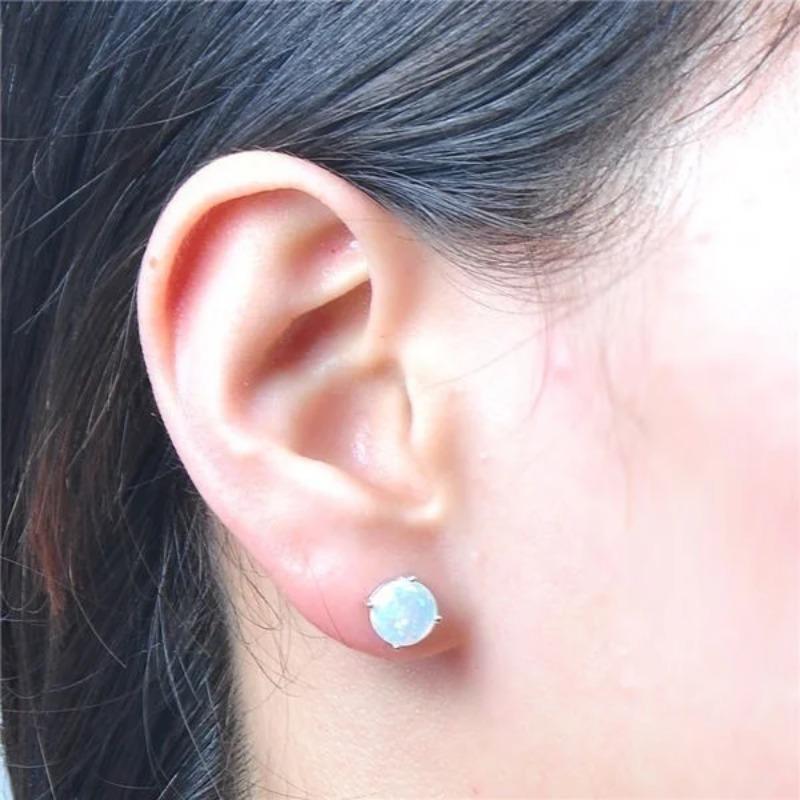 New Cute Female Blue Fire Opal Stud Earrings Boho Copper Color Wedding Jewelry Small Round Double Earrings for Women Girls