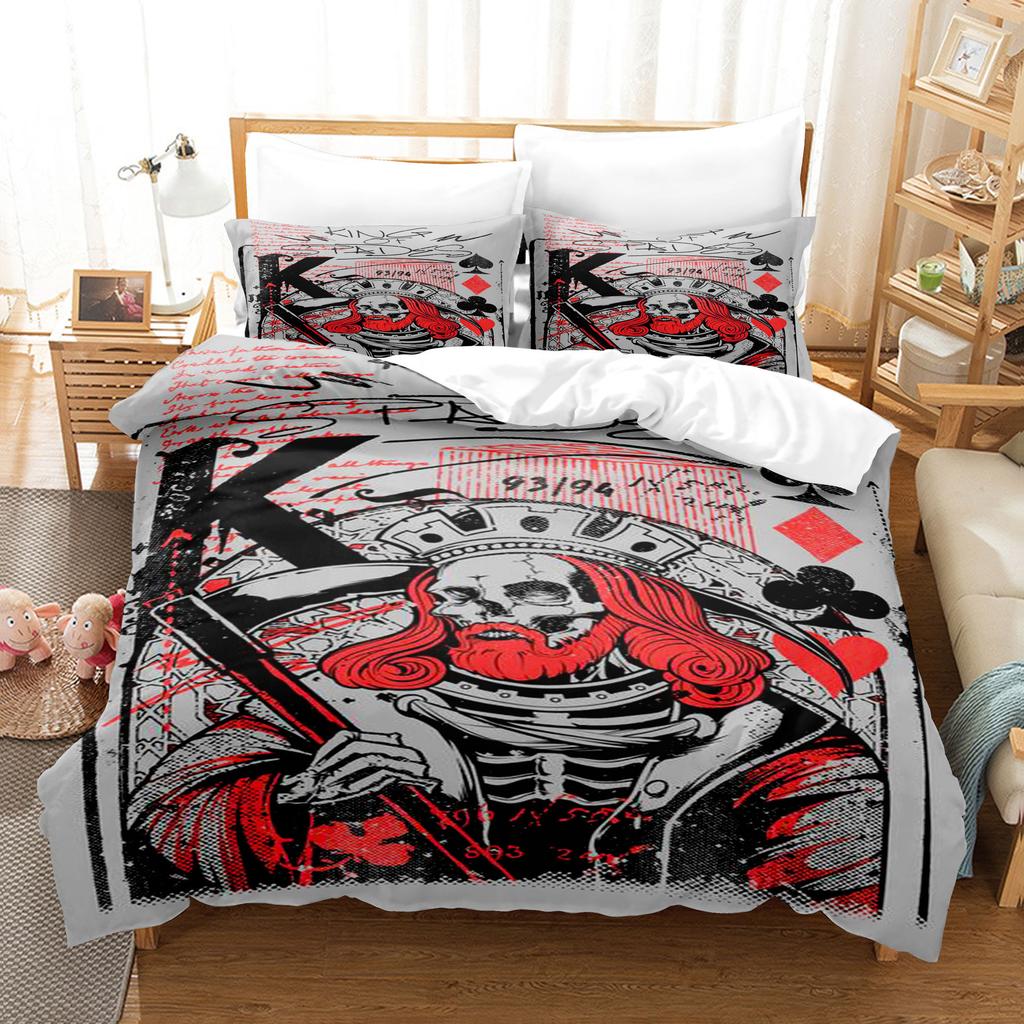 Vintage Pop Goth Reaper Skull Punk Rock Bedding Digital Printing Polyester Cotton Three-Piece Set