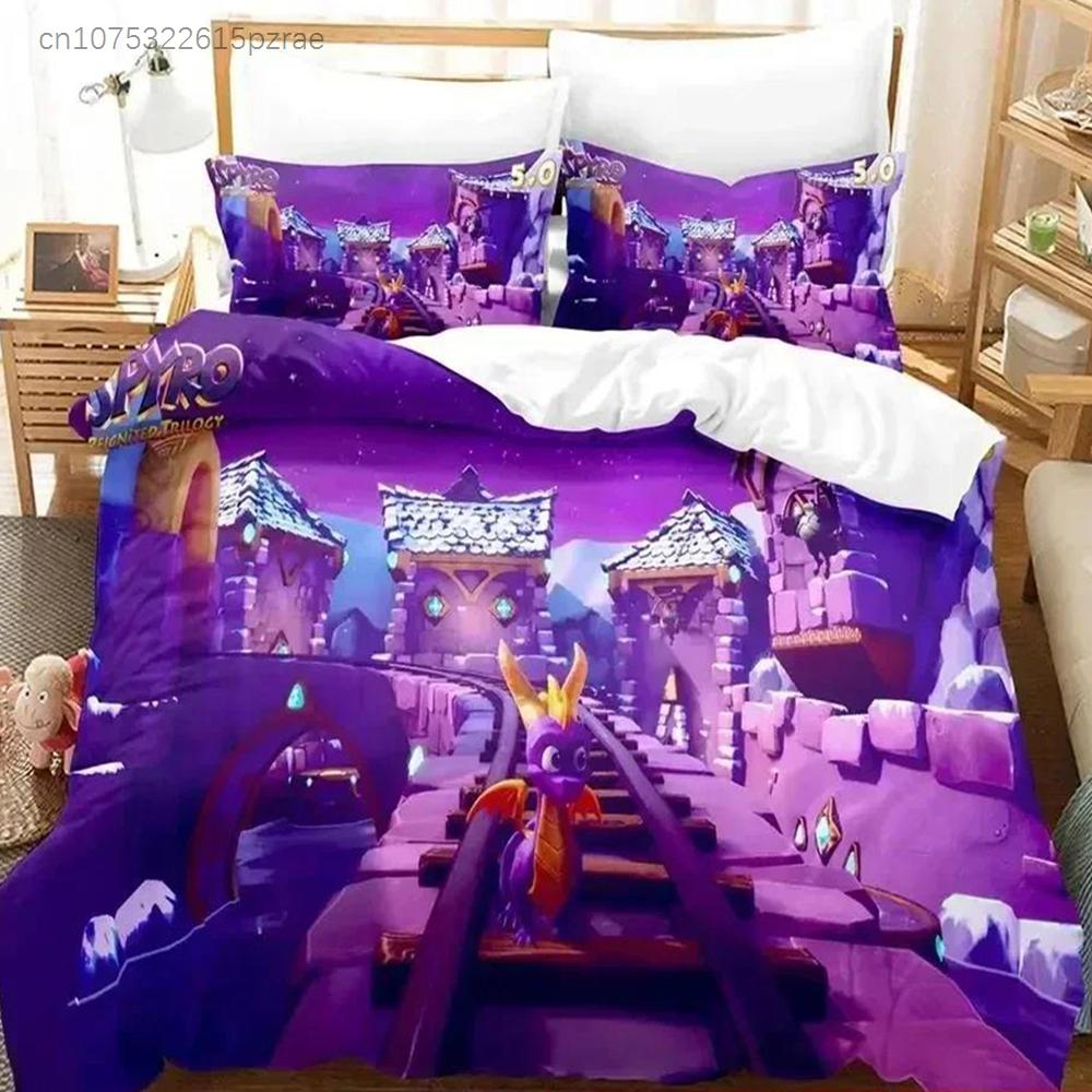 Мультяшный набор постельного белья Spyro Reignited Trilogy Пододеяльник Комплект постельного белья Пододеяльник Наволочка Одеяло Размер King Queen Мальчики Взрослые