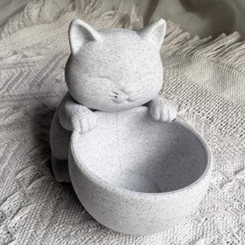 Напечатанный на 3D-принтере горшок-чаша в форме кошки с дренажными отверстиями для суккулентов, мелких цветов, растений, кактусов, для дома, офиса, рабочего стола. Декоративное украшение.