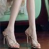 2025 Summer New Thin Strap Gold Sandals Women's White and Thin Open-toed Thin Heel One-word Buckle High Heels Summer