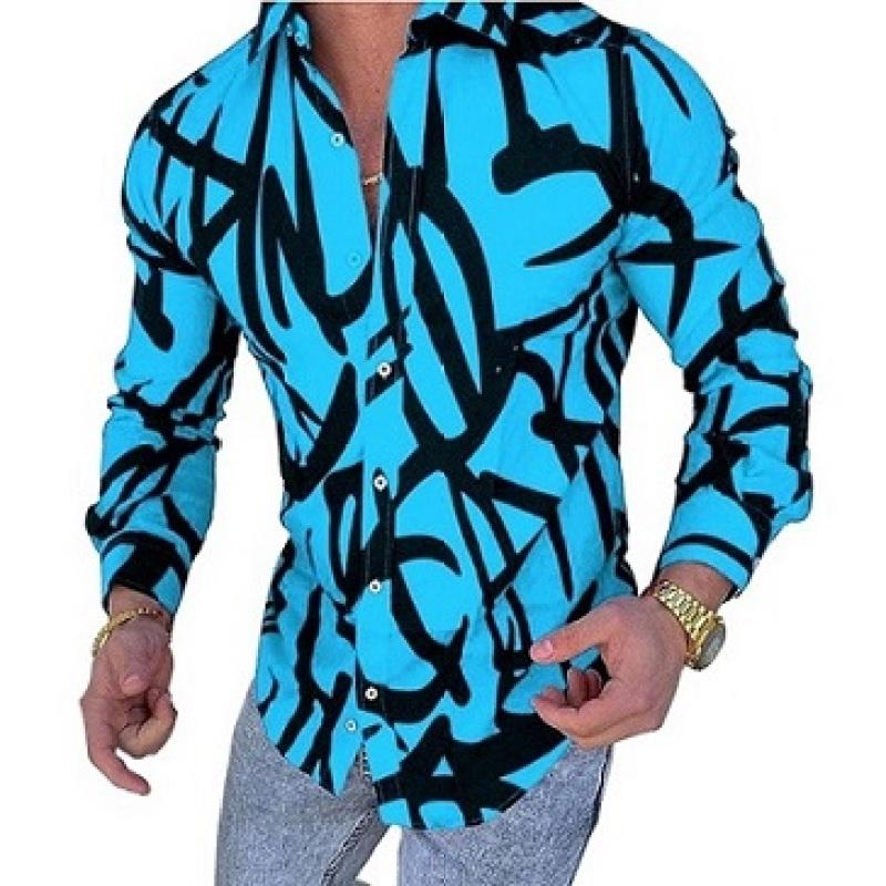 Casual Striped Print Color Trend Color Contrast Design Men's Long Sleeve Shirt