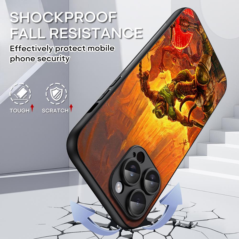 Классическая игра D-doomEs модный плакат Чехол для телефона Для iPhone 16 15 14 13 12 11 Plus Pro Max Ограниченный Черный жесткий чехол Овчина