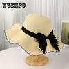 Wide Brim Brim Woven Straw Hat Simple Sun Hat Flat Top Ribbon Beach Hats Holiday for Women