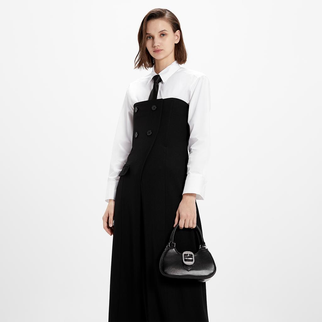 Charles & Keith Vintage Belt Buckle Shoulder Crossbody Bag Small Women handbags Black Cream Dark-Brown CK2-50671547
