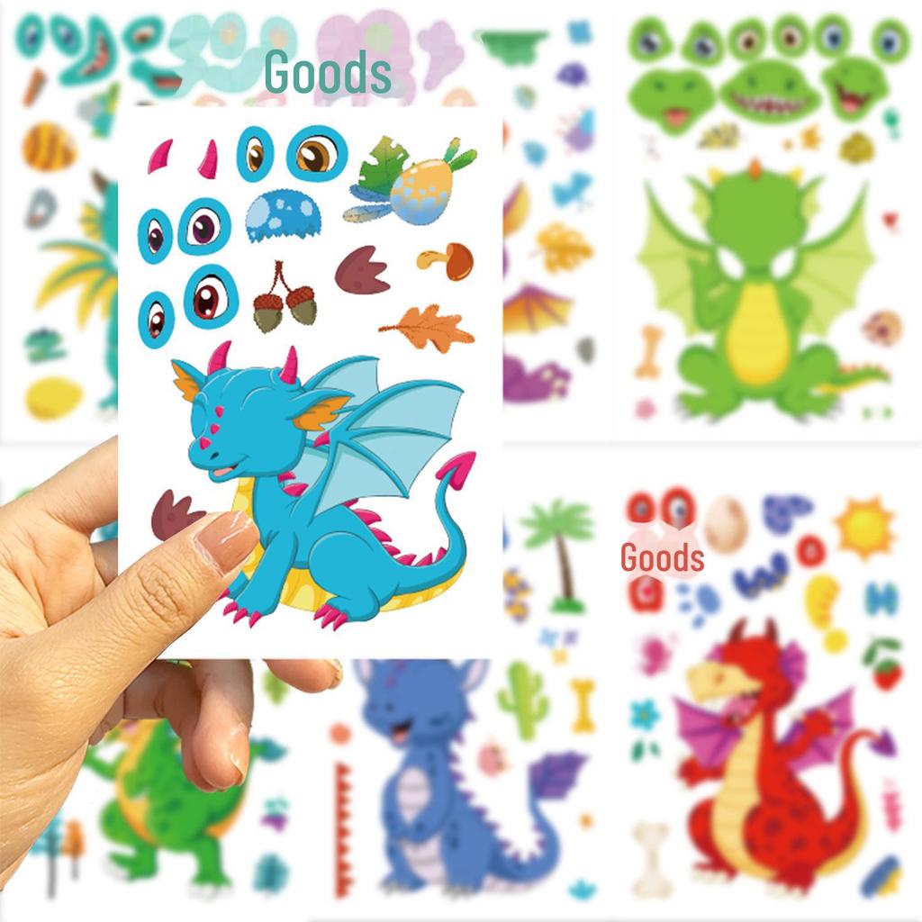 Водонепроницаемый DIY-руководство: 8 наклеек с изображением мультяшного дракона, меняющих лицо, для мобильных телефонов, ноутбуков и украшений