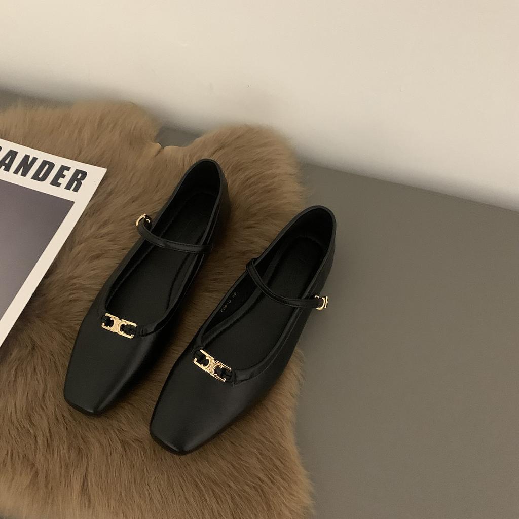 Туфли Мэри Джейн на плоской подошве черного цвета женские маленькие ароматные одинарные туфли 2025 поздний вечер нежные летние туфли ведьмы Дуду