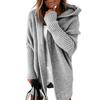 Women Sweater Coat Hooded Long Sleeve Ribbed Cuffs Open Front Knitting Coat Solid Color Mid-length Sweater Cardigan