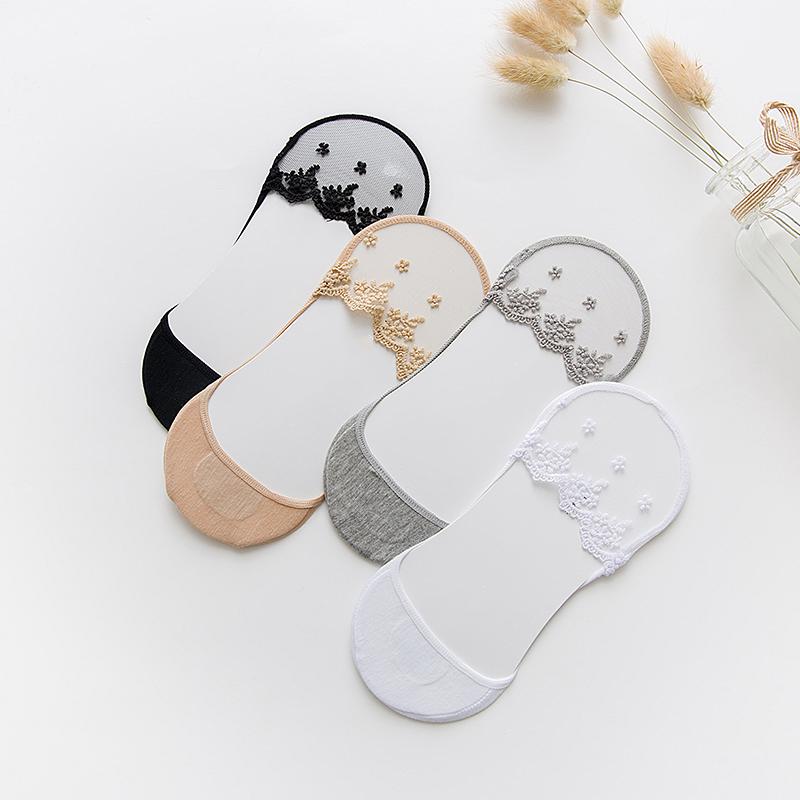 1/3 Pairs Summer Women Invisible Silicone Socks Summer Low Cut Liner Ankle Sock Ladies Lace Flower Soft Casual No Show Non-skid Boat Socks