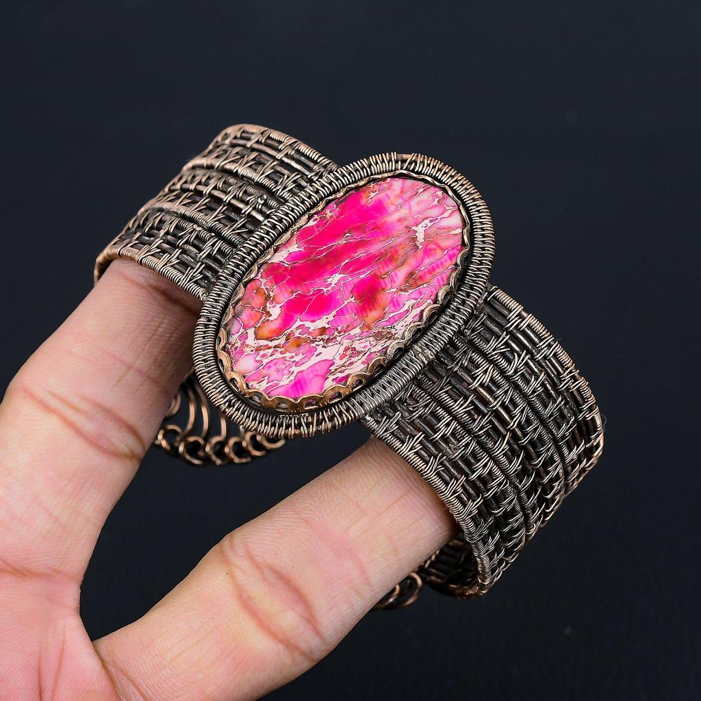 Розовый морской осадок, драгоценный камень, чистая медная проволока, манжеты ручной работы/браслет, регулируемые ювелирные изделия