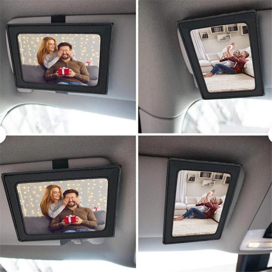 Автомобильная фоторамка из искусственной кожи, солнцезащитный козырек для автомобиля, держатель для фотографий для отображения ваших фотографий как вертикально, так и горизонтально