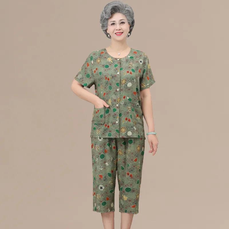 Женские пижамы, топы с короткими рукавами и цветочным принтом, брюки-капри, комплекты одежды для сна