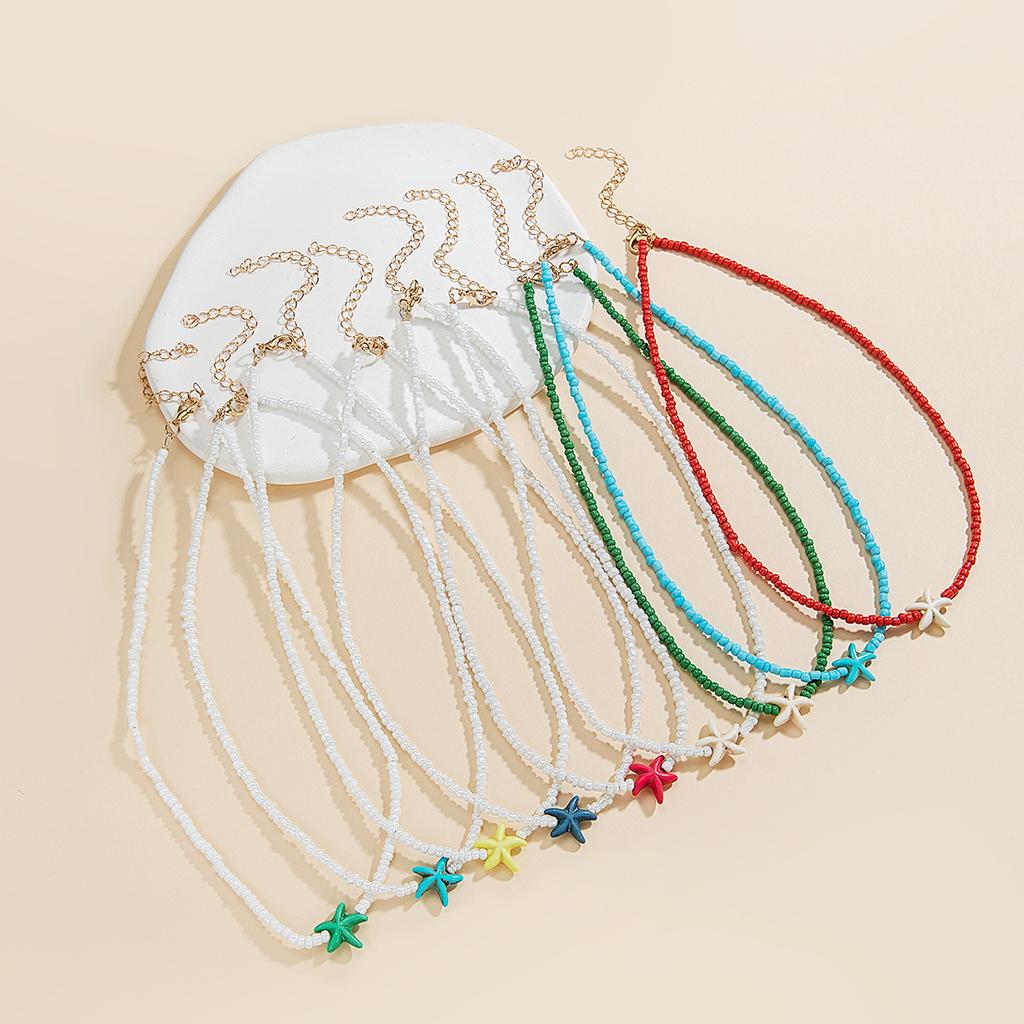 Ракушка морская звезда Женское короткое ожерелье летний праздничный подарок ручной работы колье бисер шея украшения белый