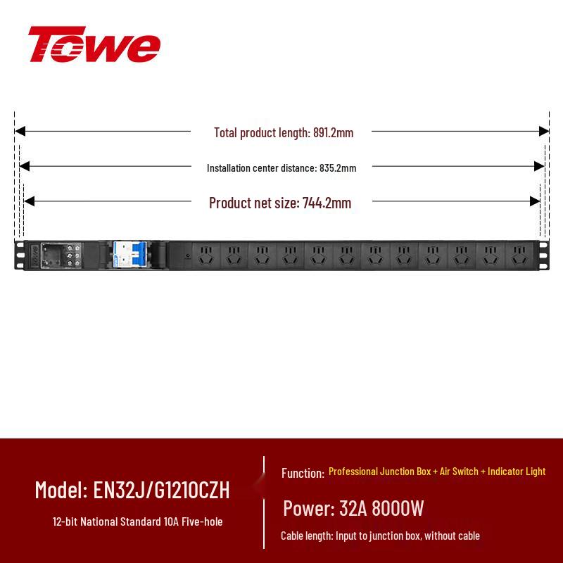 Tongwei 12-Outlet PDU Power Strip with 32A Breaker