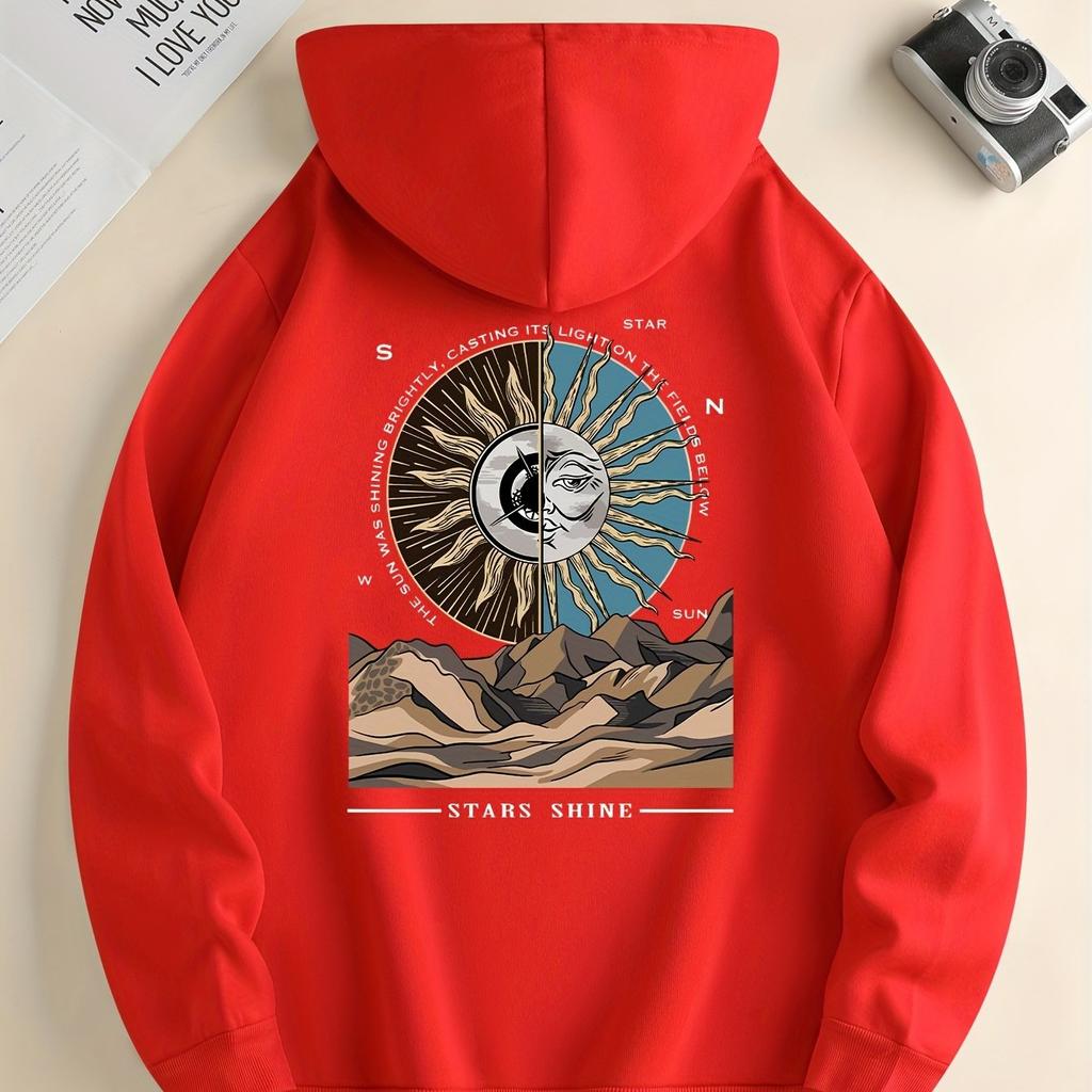 Casual Men's Hoodie 3d Mountain Compass Printed Long Sleeved Hooded Hoodie Pattern Men Clothing Hip-Hop Top Oversized Sweatshirt