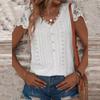 Summer Solid Color Tops Elegant Women Lace Hollow V-neck Short Sleeve T-shirt Office Ladies Pullover Basic Tees Casual Clothes