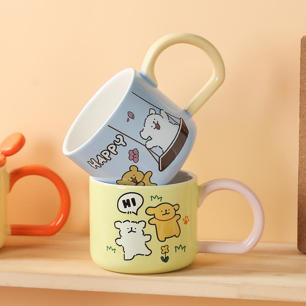 Cute Puppy Mug Cartoon Ceramic Cup with Lid High Value Water Cup Couple Home Large Capacity Breakfast Cup