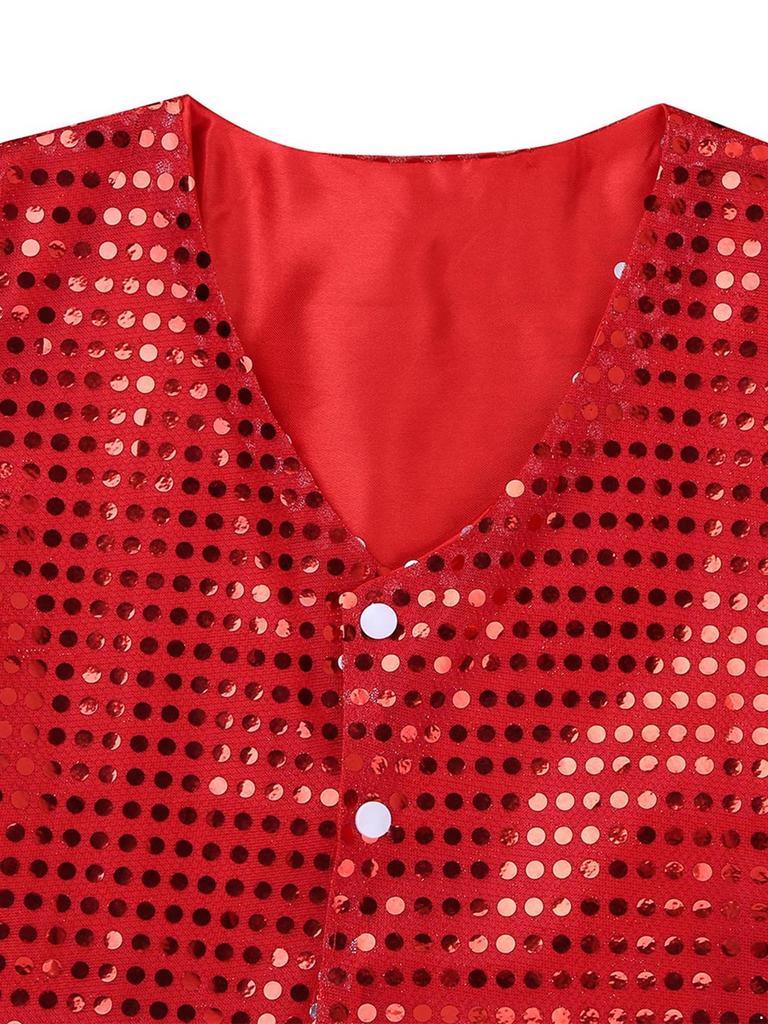 Womens Glitter Sequins Vest Pointed Hem Waistcoat for Jazz Dance Choir Performances