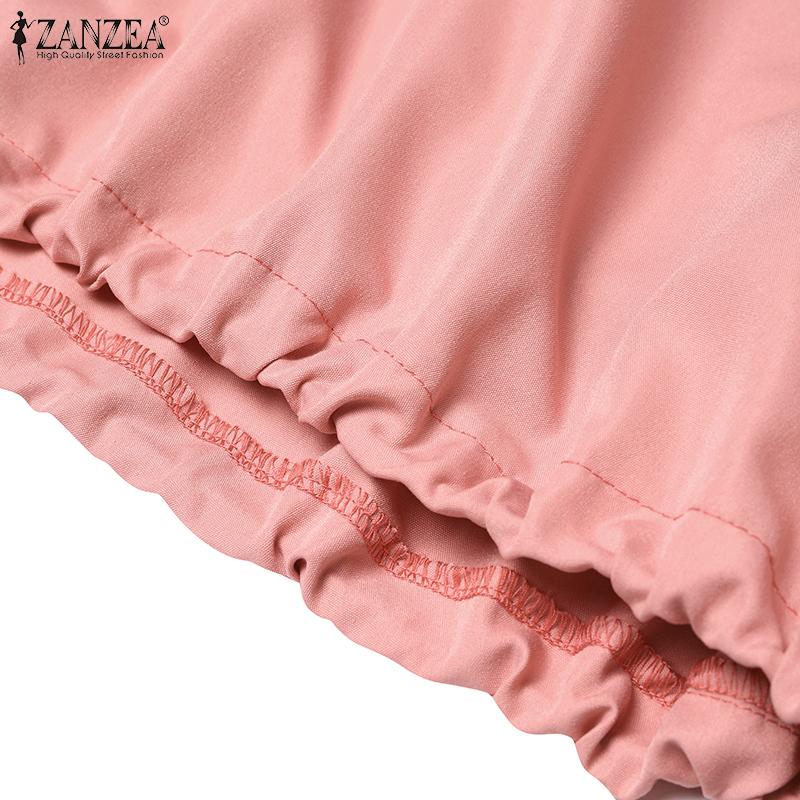 ZANZEA Женская повседневная летняя блузка с отложным воротником и коротким рукавом