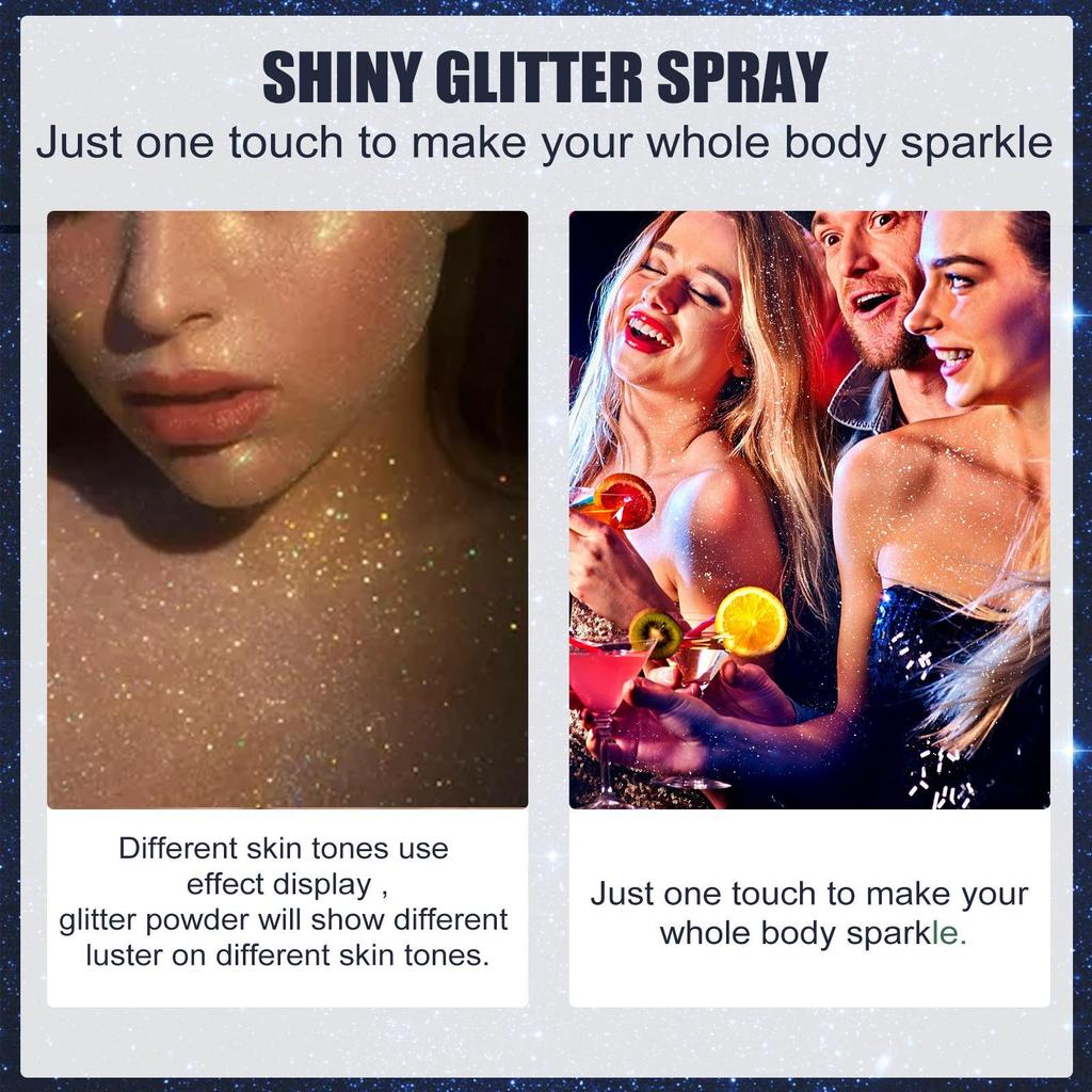 Party Glitter Hair Spray Multi-Purpose Body and Face Fine Mist Shimmering Shine Flakes