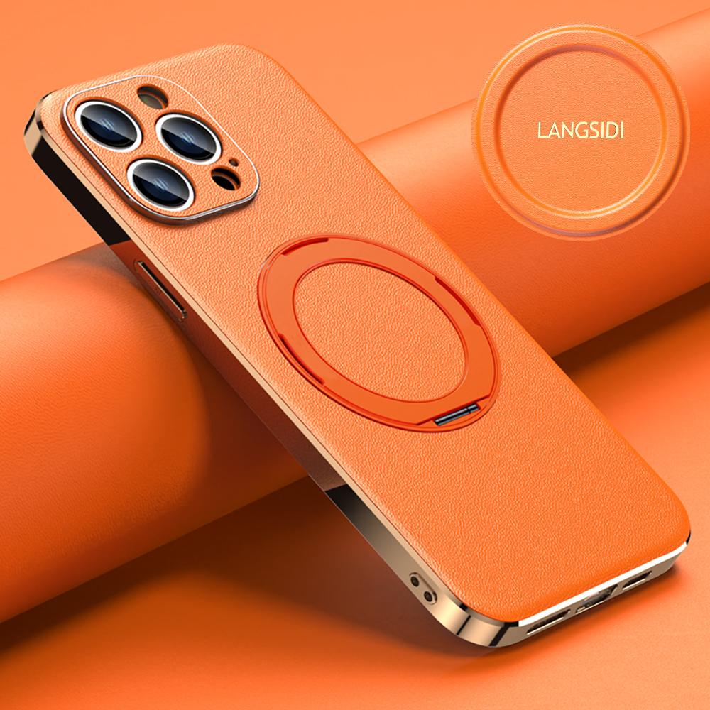 Чехол из натуральной кожи Magsafe для iPhone 16 14 12 13 15 Pro Max 16Pro Luxury Lens Protection Magnetic Holder Back Cover