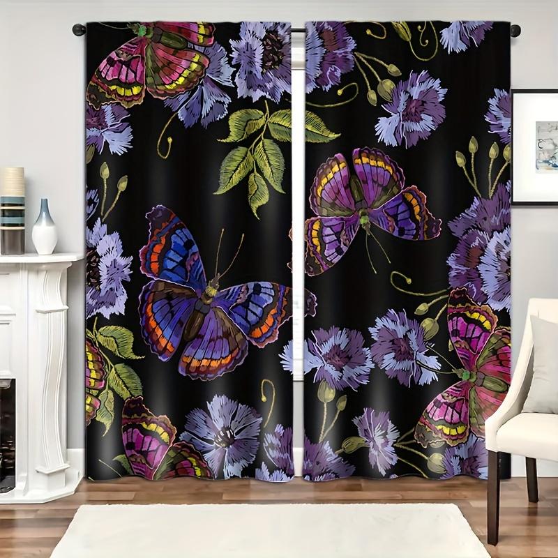 2 шт. шторы с бабочками и цветами, художественный декор, декоративные шторы для дома, для гостиной, спальни, всесезонные, с изображением животных, полузатемняющие
