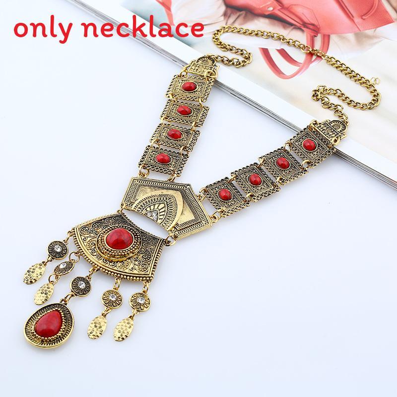 Style Simulation Ethnic Gemstone Decoration Women Metal Necklace With Tassel