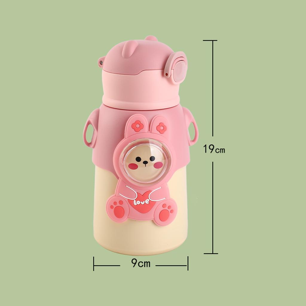 Kids Insulated Water Bottle Cartoon Cute Stainless Steel Water Flask With Straw and Strap for