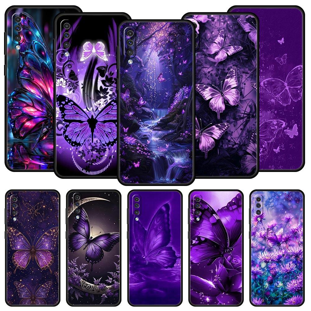 Art Purple Butterfly Phone Case for Samsung Galaxy A56 A36 A26 A16 A34 A24 A42 A22 A20 A12 A40 A30 A10 5G Soft TPU Cover Shell