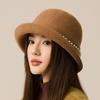 Pearl Wool Top Hat Women's Dome Hat Autumn Winter Warm Bucket Hat