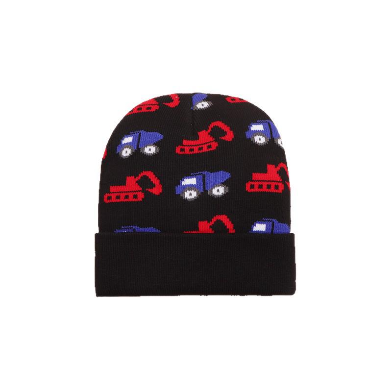 Детская осенне-зимняя вязаная шапка-бини с рисунком экскаватора - Теплая, ветрозащитная шерстяная шапка для мальчиков и девочек