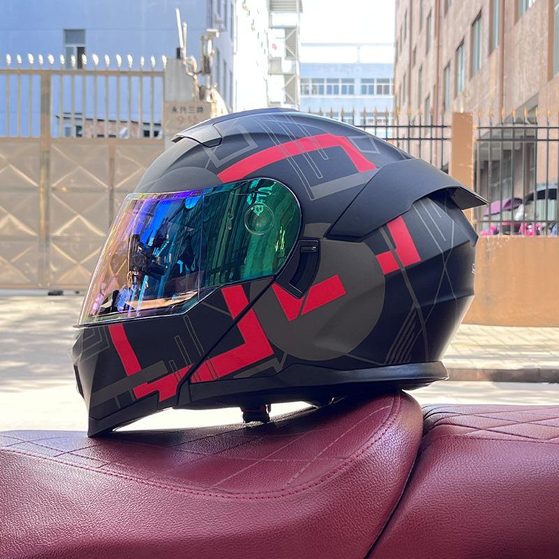 Motorcycle Helmet Peel-off Helmet Men's and Women's Full Helmets Bluetooth Personality Four-season Locomotive Big Tail National Standard